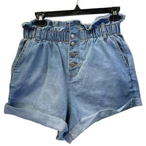 No Boundaries Womens Size M (7-9) Blue Jean Button Fly Shorts Elastic Waist